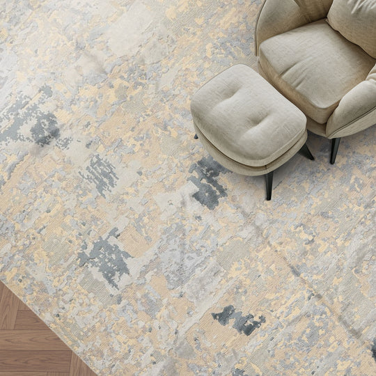 6x9 Hand Knotted Wool & Bamboo Silk Beige, Gray Sherpa Transitional Abstract Silky sheen Rug