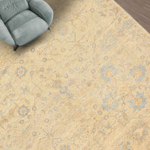 6x9 Beige, Aqua, Light Blue Color Hand Knotted Oushak Wool Transitional Oriental Rug