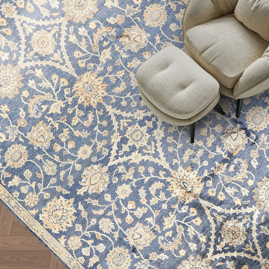 6x8'11'' Hand Knotted Viscose Navy, Gray Oushak Traditional Rug