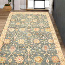 6x9 Teal, Green, Ivory Color Hand Knotted Oushak Wool Traditional Oriental Rug