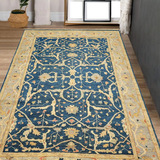 5'10''x8'9'' Hand Knotted Wool Navy, Slate Oushak Traditional Rug