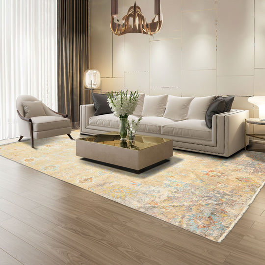 6x8'8'' Hand Knotted Viscose Beige, Aqua Sherpa Modern & Contemporary Rug