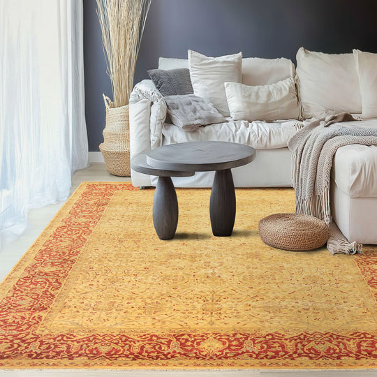 5'11''x8'8'' Hand Knotted Wool Beige, Burnt Orange Fine Agra Traditional 150 KPSI Rug