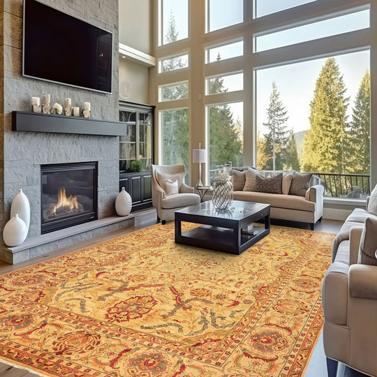 10'1''x13'8'' Hand Knotted Wool Beige, Lime Oushak Traditional Arts & Crafts Rug