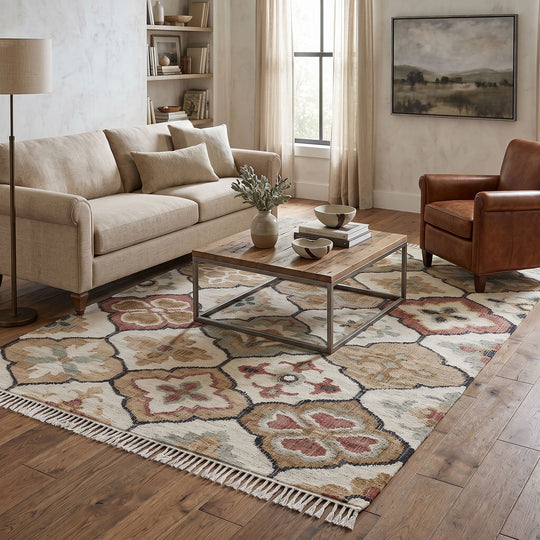 Multi Size Hand Woven Jute Arts & Crafts Rug Ivory, Tan Traditional Kilim Flatweave Rug