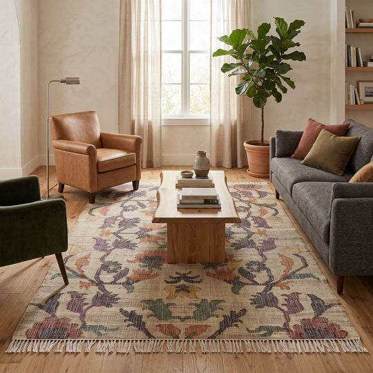 Multi Size Hand Woven Jute Arts & Crafts Rug Beige, Sage Traditional Kilim Flatweave Rug