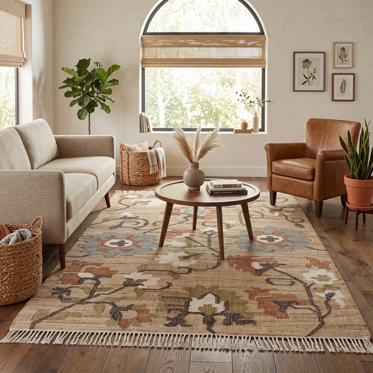 Multi Size Hand Woven Jute Arts & Crafts Rug Tan, Brown Traditional Kilim Flatweave Rug