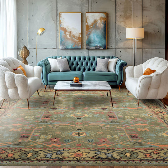 Multi Size Hand Tufted Wool Arts & Crafts Rug Sage, Pistachio Traditional Rug