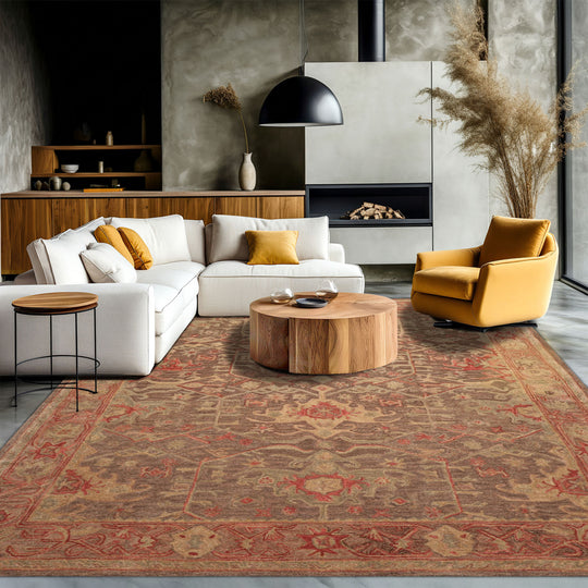 Multi Size Hand Tufted Wool Arts & Crafts Rug Brown, Taupe Traditional Rug