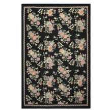 6x9 Charcoal, Mint, Rose Color Hand Woven Portugese Needlepoint Wool Traditional Oriental Rug