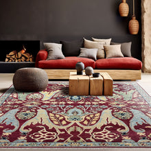 9x12 Wine, Mint, Blue Color Hand Knotted Oushak Wool  Oriental Rug