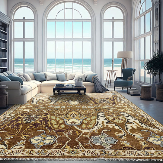 9x12 Hand Knotted Wool Mocha Ivory Oushak Arts & Crafts  Area Rug