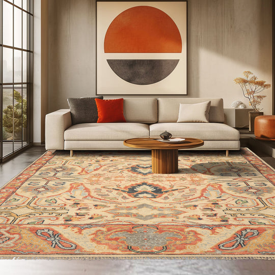 8x10 Hand Knotted 100% Wool Beige Rust Oushak Arts & Crafts Area Rug