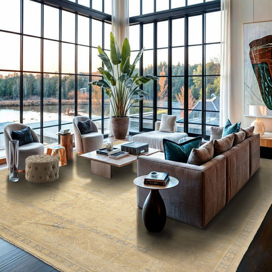 9x12 Hand Knotted Wool Ivory, Beige Oushak Traditional Washed Out Superior quality Rug