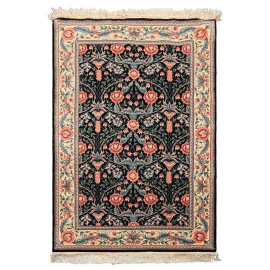 4x6 Hand Knotted Wool Black, Ivory French Aubusson Savonnerie Traditional 200 KPSI Rug