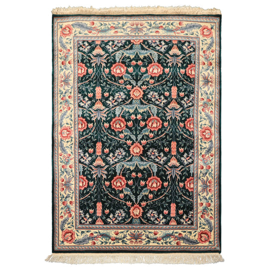 4x6 Hand Knotted Wool Emerald, Ivory French Aubusson Savonnerie Traditional 200 KPSI Rug