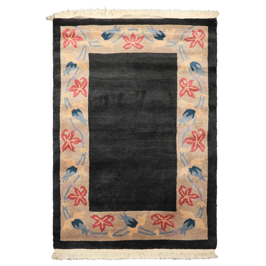 4x6 Hand Knotted Wool Charcoal, Tan Tibetan Transitional Plush Pile Michaelian & Kohlberg Rug