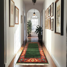 4x7 Green, Coral, Peach Color Hand Knotted Tibetan Wool Transitional Oriental Rug