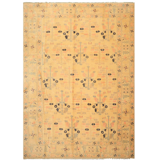 8'7''x11'4'' Hand Knotted Wool Ivory Gray Authentic Turkish Oushak Transitional Boho Vintage Boho vibe with silky sheen Eclectic Rug