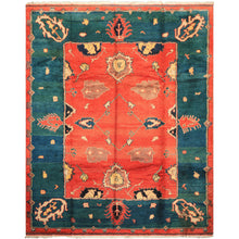 9x12 Coral, Turquoise, Teal Color Hand Knotted Turkish Oushak Wool  Oriental Rug