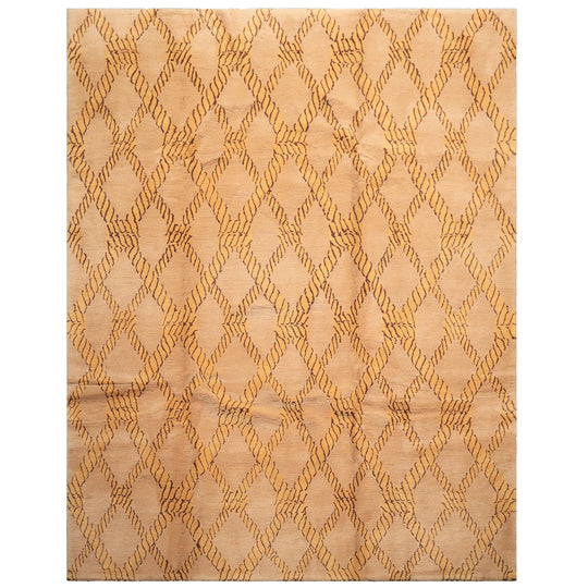 8'2''x9'9'' Hand Knotted Wool Tan Gold Tibetan Transitional Plush Pile Trellis Michaelian & Kohlberg Rug