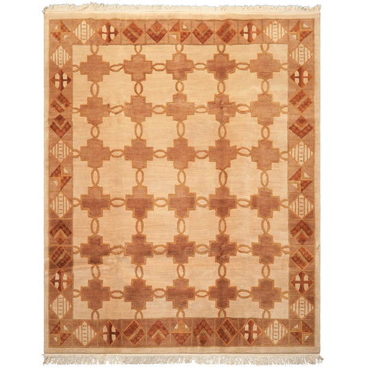 8x10'4'' Hand Knotted Wool Beige Brown Tibetan Art Deco Plush Pile Michaelian & Kohlberg Rug