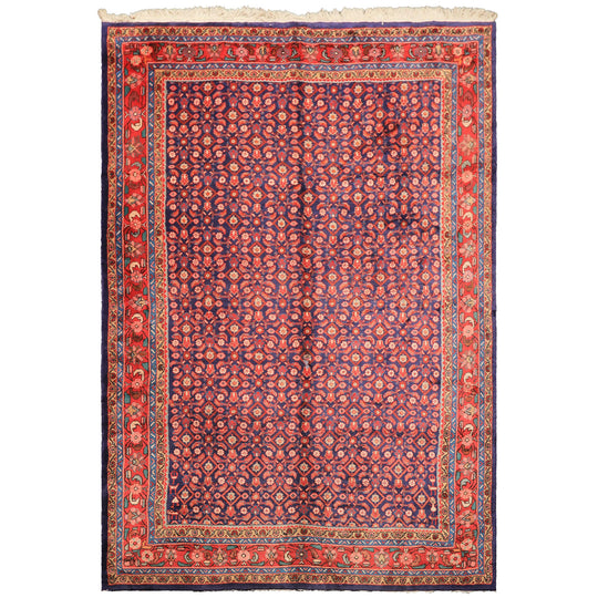 6'9''x10'6'' Hand Knotted Wool Royal Blue Coral Mahal Sarouk Traditional Vintage Rug