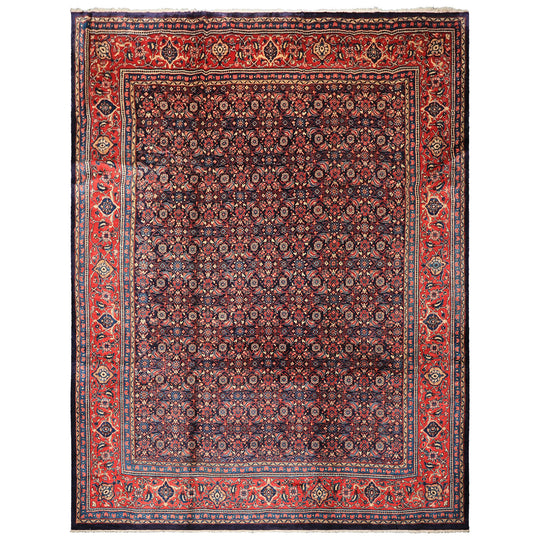 10'6''x13'7'' Hand Knotted Wool Navy Coral Bidjar Traditional Vintage Iron rug of Persia Rug