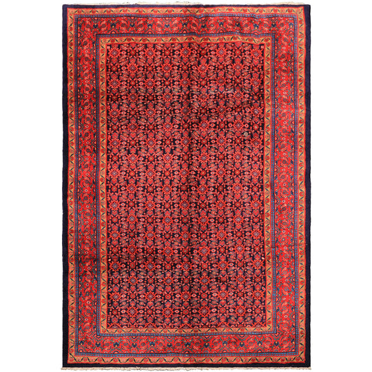 7x10'3'' Hand Knotted Wool Navy Coral Mahal Sarouk Traditional Vintage Rug