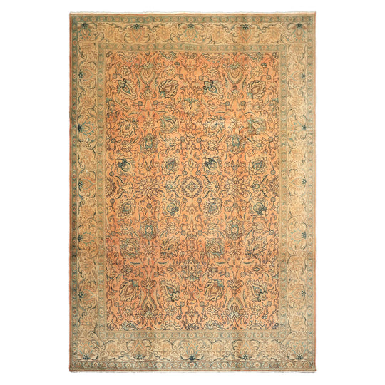 9'6''x13'3'' Hand Knotted Wool Peach Beige Tabriz Traditional Floral Vegetable dyes Antique Rug
