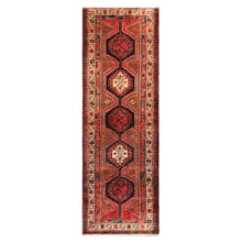 Runner Navy, Brown, Ivory Color Hand Knotted Hamadan Wool Traditional Oriental Rug