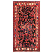 Runner Black, Red, Ivory Color Hand Knotted Heriz Wool Traditional Oriental Rug