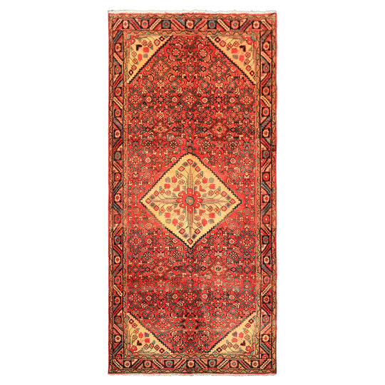5x10'9'' Hand Knotted Wool Rust Coral Hamadan Traditional Geometric Vintage Vegetable dyes Rug