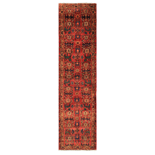 3'10''x14'4'' Hand Knotted Wool Rust Tan Bakhtiari Traditional Pictorial Panel Design Vintage Vegetable dyes Rug