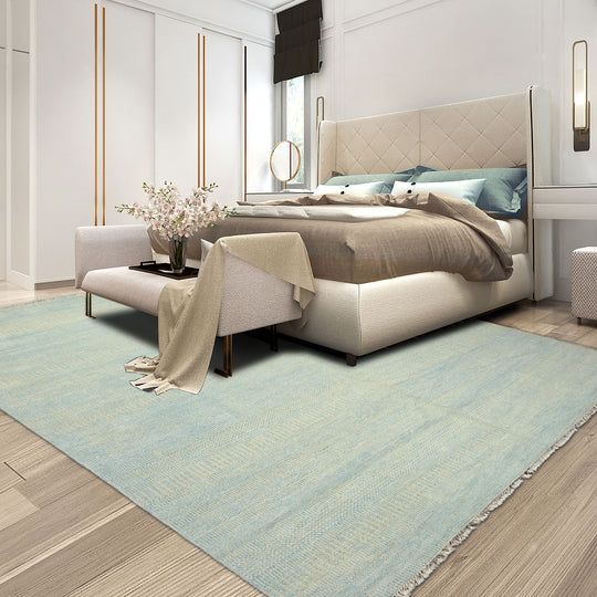 9x12 Hand Knotted Wool & Silk Ivory, Aqua Tibetan Modern & Contemporary Rug