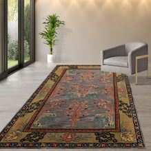 5x8 Lavender, Gold, Black Color Hand Tufted Donegal Wool Traditional Oriental Rug