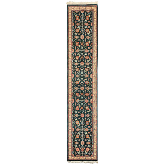 2'7''x12'7'' Runner Hand Knotted Wool Teal, Ivory Pak Persian Traditional 300 KPSI Botanical Rug