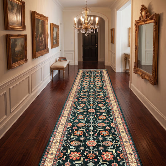 2'7''x12'7'' Runner Hand Knotted Wool Teal, Ivory Pak Persian Traditional 300 KPSI Botanical Rug