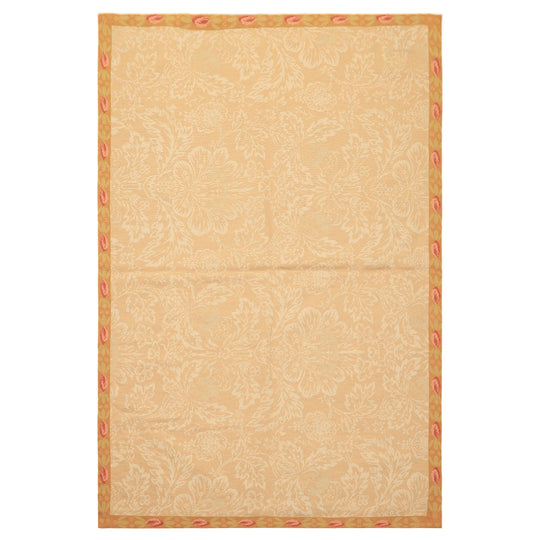 4x6 Hand Woven Wool Tan, Beige French Aubusson Needlepoint Transitional Floral Rug