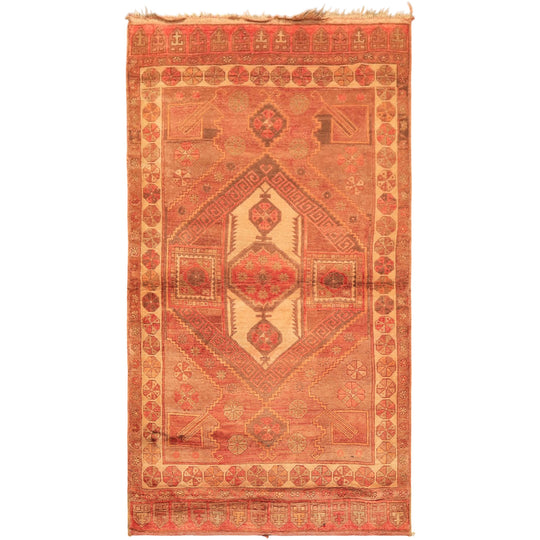 4'4''x8 Hand Knotted Wool Rust, Beige Antique Turkish Oushak Traditional Pole Medallion Silky Sheen Rug
