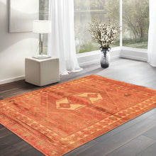 4'4''x8 Hand Knotted Wool Rust, Beige Antique Turkish Oushak Traditional Pole Medallion Silky Sheen Rug