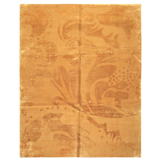 8x10 Hand Knotted Wool & Pure Silk Tone on Tone Gold, Premium Tibetan Modern & Contemporay Tibetano Designer Rug