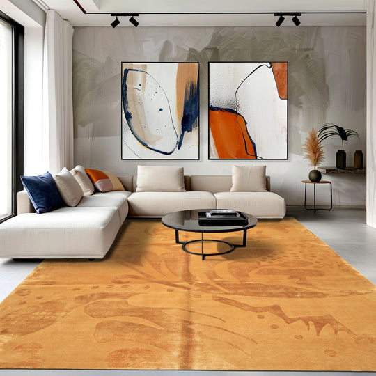 8x10 Hand Knotted Wool & Pure Silk Tone on Tone Gold, Premium Tibetan Modern & Contemporay Tibetano Designer Rug