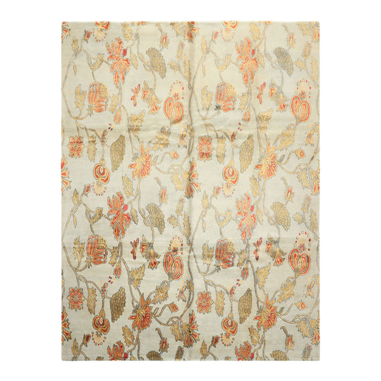 8x10 Hand Knotted Wool & Pure Silk Aqua, Burnt Orange Premium Tibetan Arts & Crafts Tibetano Designer Rug