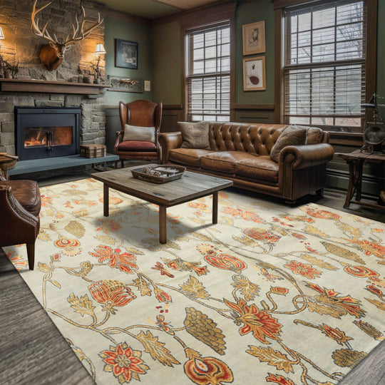 8x10 Hand Knotted Wool & Pure Silk Aqua, Burnt Orange Premium Tibetan Arts & Crafts Tibetano Designer Rug