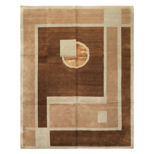 8x10 Hand Knotted Wool & Pure Silk Brown, Taupe Premium Tibetan Art Deco Tibetano Designer Rug
