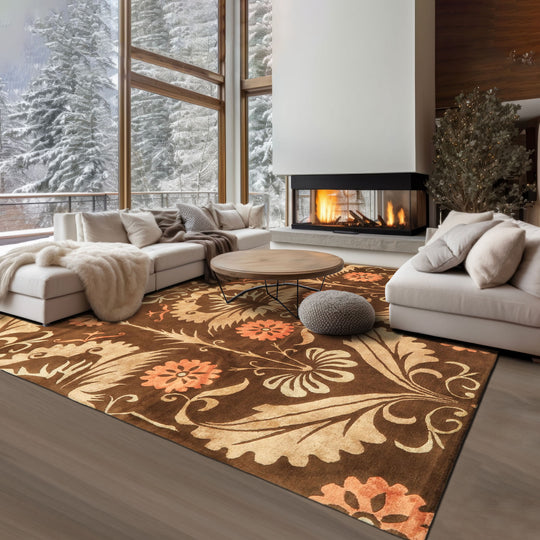 8x10 Hand Knotted Wool & Pure Silk Brown, Tan Premium Tibetan Arts & Crafts Tibetano Designer Rug