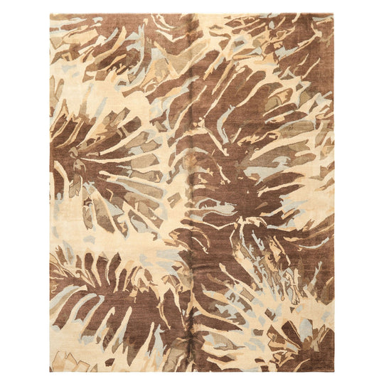 8x10 Hand Knotted Wool & Pure Silk Brown, Beige Premium Tibetan Modern & Contemporay Abstract Tibetano Designer Rug
