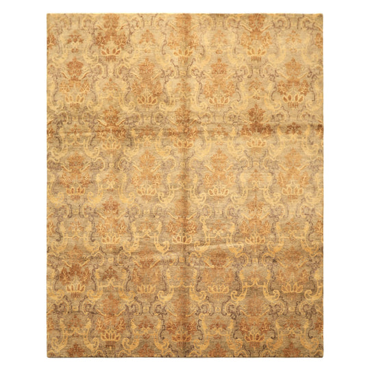 7'11''x9'9'' Hand Knotted Wool Brown, Gold Indo Tibetan Transitional Rug