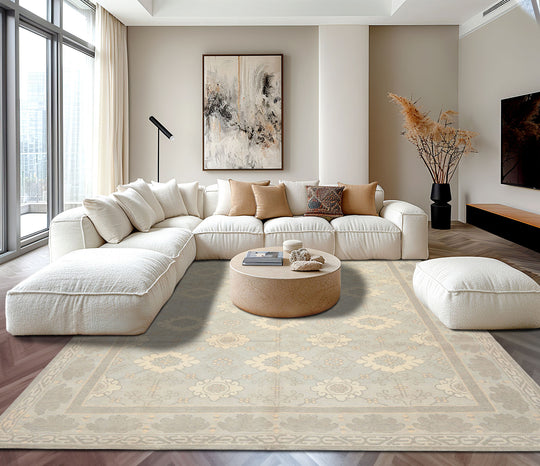 8x10 Hand Knotted Wool Seafoam, Gray Premium Tibetan Transitional Tibetano Designer Rug